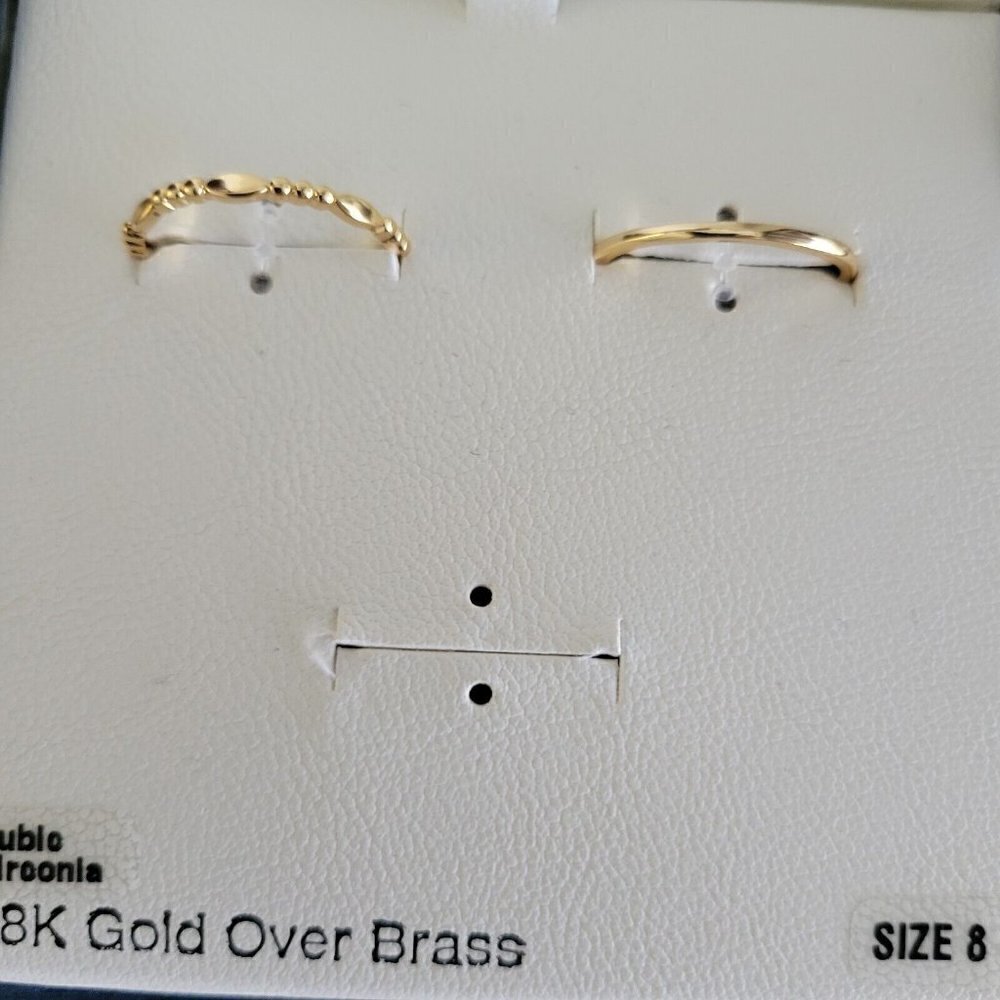 WOMEN'S Cubic Zirconia 18K Gold Over Brass Rings. 2 Rings Only. Size 8